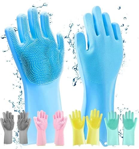 LandVK Heavy Duty Silicone Hand Gloves for Dish washing, Utensil Cleaning, Pet Grooming and Kitchen, Random Color, Free Size, Pack of 1 Pair
