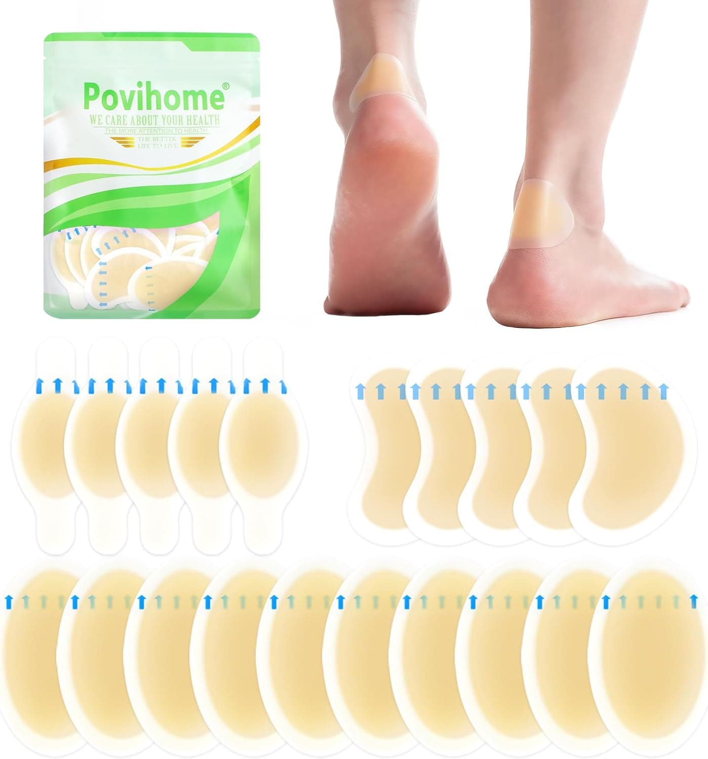 Povihome Gel Blister Bandages Blister Cushions Water Resistant Hydrocolloid Bandages for Foot Toe Heel Blister Pads for Prevention Recovery 20 ct Variety Pack