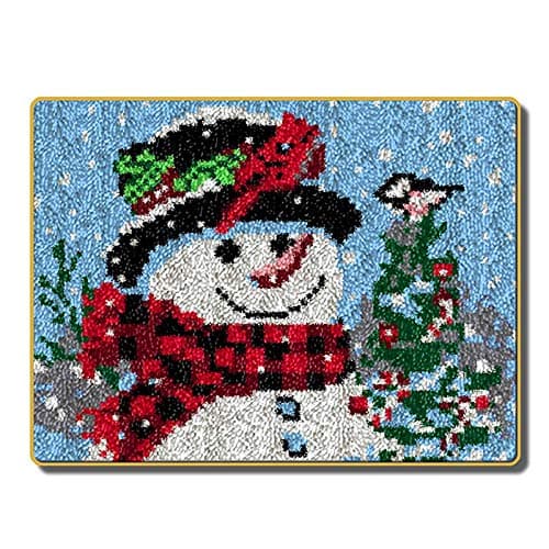 ZFFLYH Christmas Snowman Latch Hook Rug Kits, DIY Rug Crochet Yarn Kits Printed Color Canvas Christmas Decoration and Activity 20.5X15 Inch