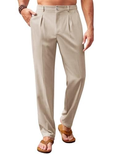 Runcati Mens Casual Linen Pants Elastic Waist Lightweight Loose Fit Pleated Slacks Summer Beach Yoga Trousers