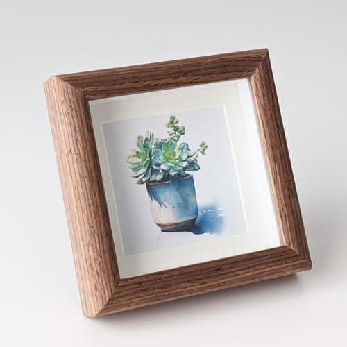 PLUSCHEN 4X4 Wooden Picture Frame with 3x3 Mat, 4x4 Sqaure Picture Frame with Glass For Desktop Display