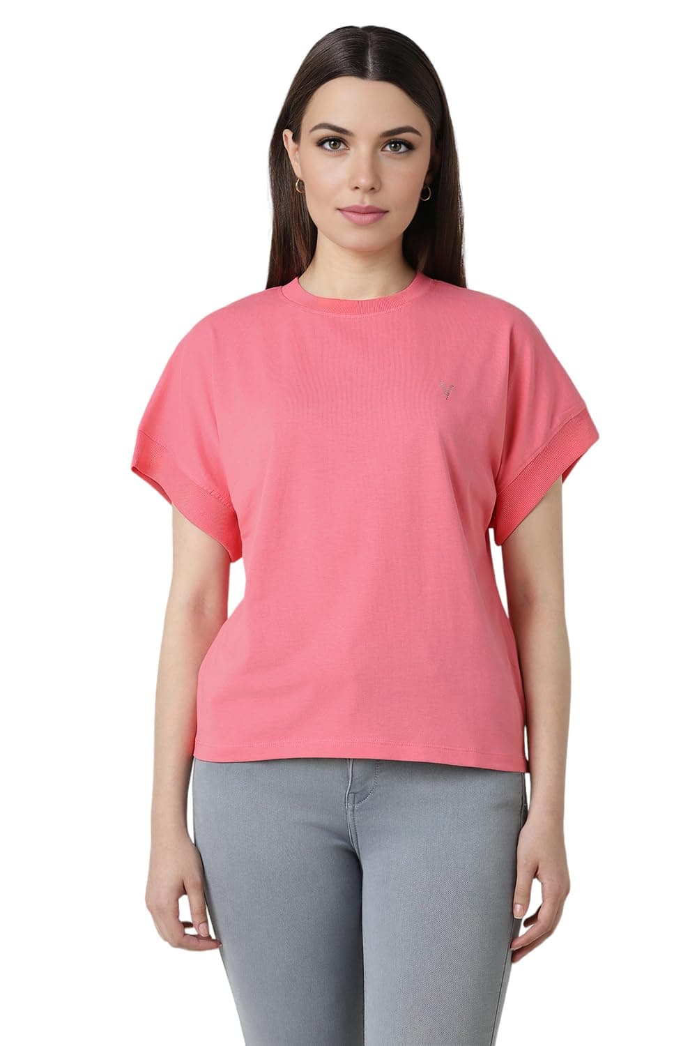 Van Heusen Women's Cotton Solid Regular Fit T-Shirt (Vwcturgpi48819_Pink S)