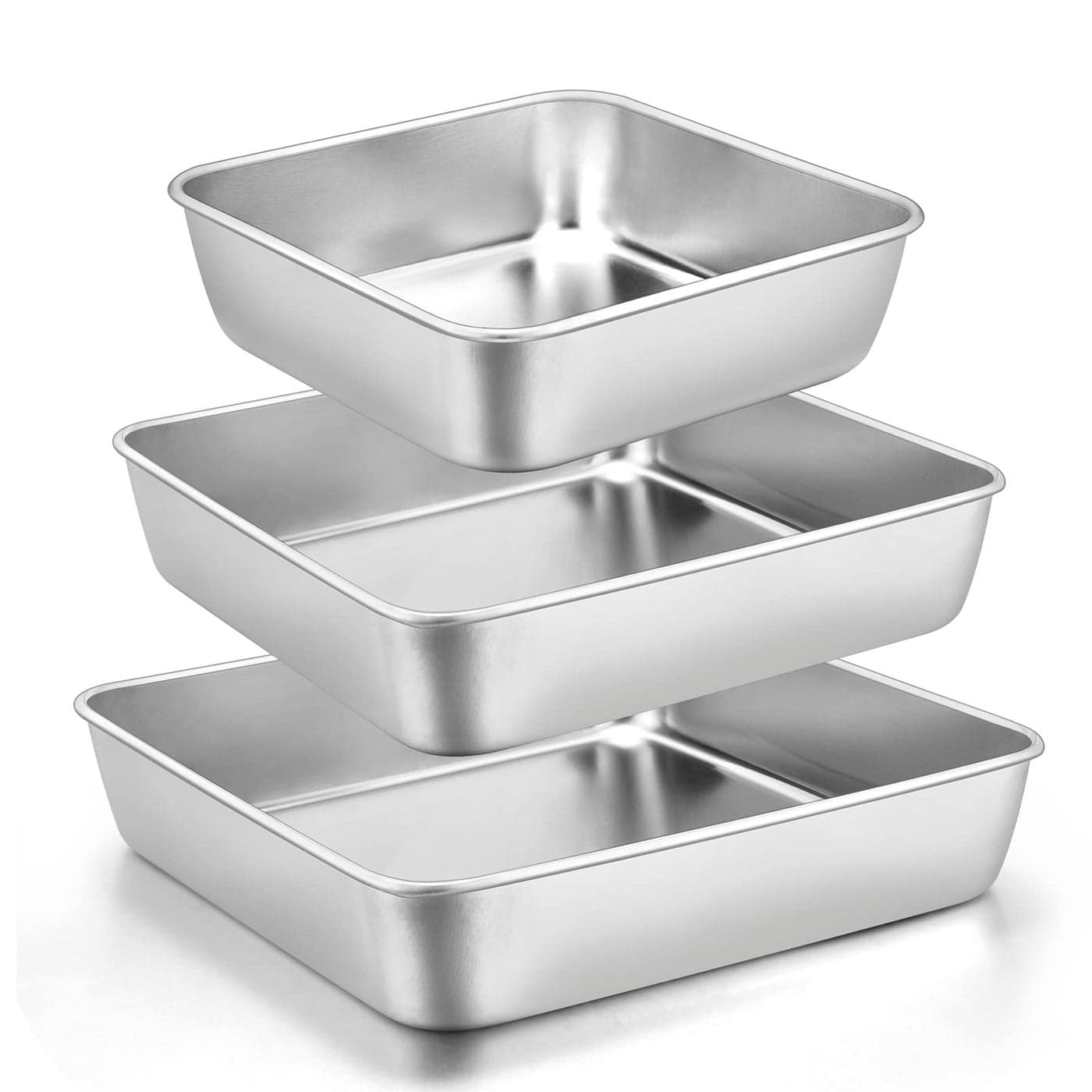 689Inch Square Cake Pan Set Efar Stainless Steel Square Baking Brownie Pans Metal Bakeware Set of 3 Nontoxic Healthy Easy Clean Dishwasher Safe