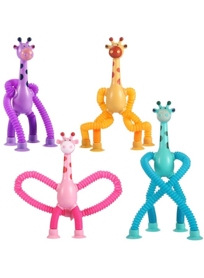 4PCS Pop Tubes Giraffe Travel Airplane Road Trip Car Activities Essential ,Telescopic Suction Cup Sensory Fidget Toys, Sensory Toy, Screen-Free Activity for Boy & Girl , Stocking Stuffers for Kids, 6.1X7.5inch