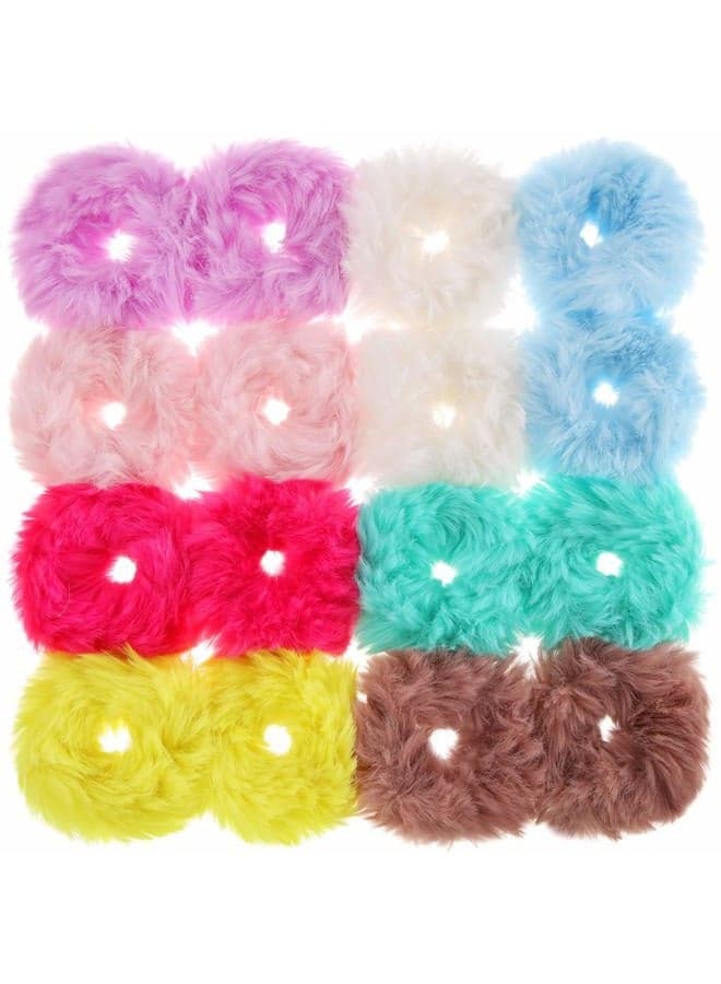 16 Pieces Faux Fur Hair Band Rope Hair Holder Hair Ring Ties Ponytail Holder for Women Girl