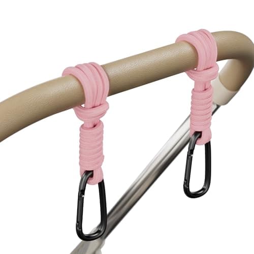 iBestgol Baby Stroller Hooks Universal Clips for Diaper and Mommy Bags HeavyDuty Hangers with Straps Practical Stroller Accessory for Moms Pink2pc