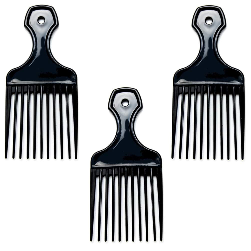 (3 Pack) 6" Plastic Afro Pick Lift Hair Comb Detangle Wig Braid Hair Man Styling Comb (Black_A)