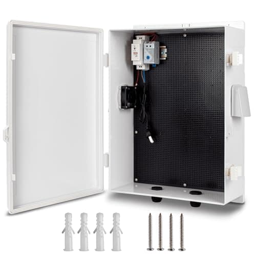 Namunanee Outdoor Electrical Box with Thermostat and Fan, ABS Water Resistant Enclosure with Internal Mounting Panel & Hinged Cover, 18.1" H* 12.6" L* 6.3" W, Plug & Play.