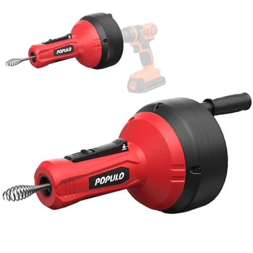 POPULO Drain Auger, Auto Feed Plumbing Snake Clog Remover for Unclog Sink Drain 3/4"-2" Pipe, 16 Ft Snake Hair Drain Clog Remover Cleaner Tools Manually or Powered for Shower, Bathtub, Kitchen, Sink
