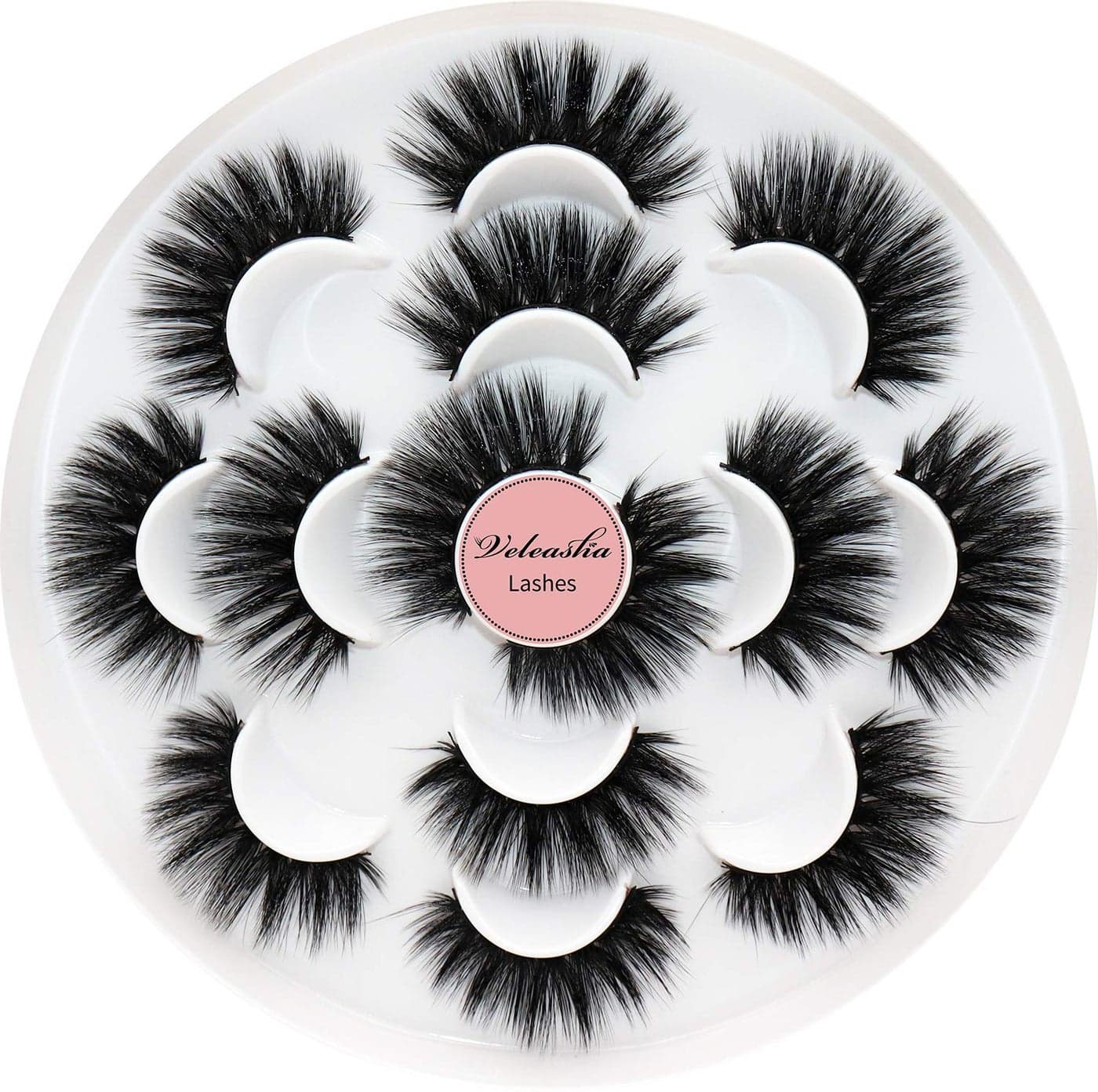 Veleasha Lashes 5D Faux Mink Lashes Fluffy False Eyelashes Volume Eye Lashes Wispy Fake Lashes Eyelashes Dramatic Look 7 Pairs Luxurious Handmade Fake Eyelashes Pack 5D01