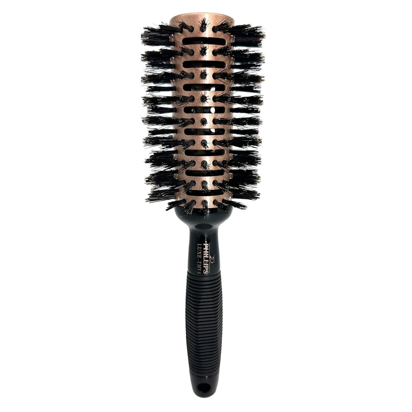 Phillips Brush Luxe Tourmaline Monster Vent 4 Professional Hair Brush 3 Diameter Barrel Vented Hairbrush Nylon Reinforced Boar Bristles Sleek Rose Gold Black