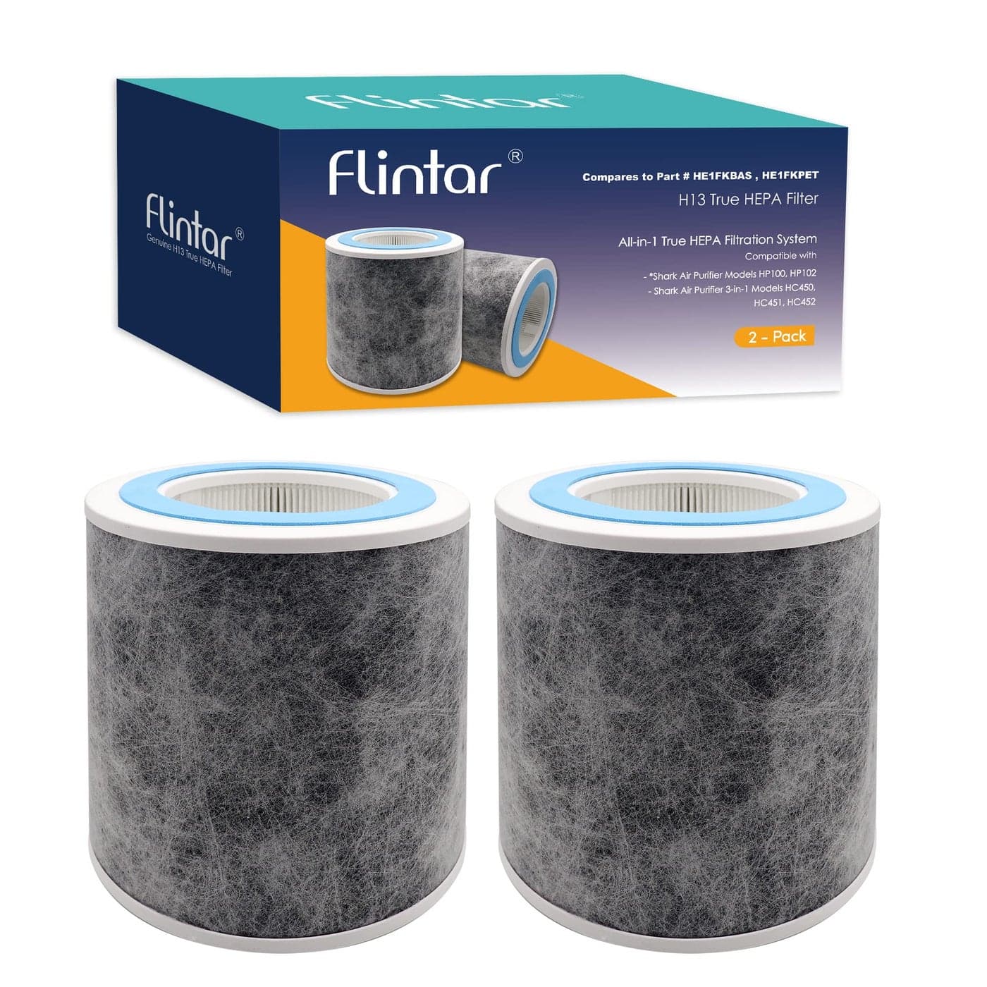 Flintar HP102 Replacement Filter Made in TAIWAN Compatible with Shark Air Purifier HP100 HP102 HC450 HC451 HC452 HC455 Compares to Part HE1FKBAS and HE1FKPET 2Pack