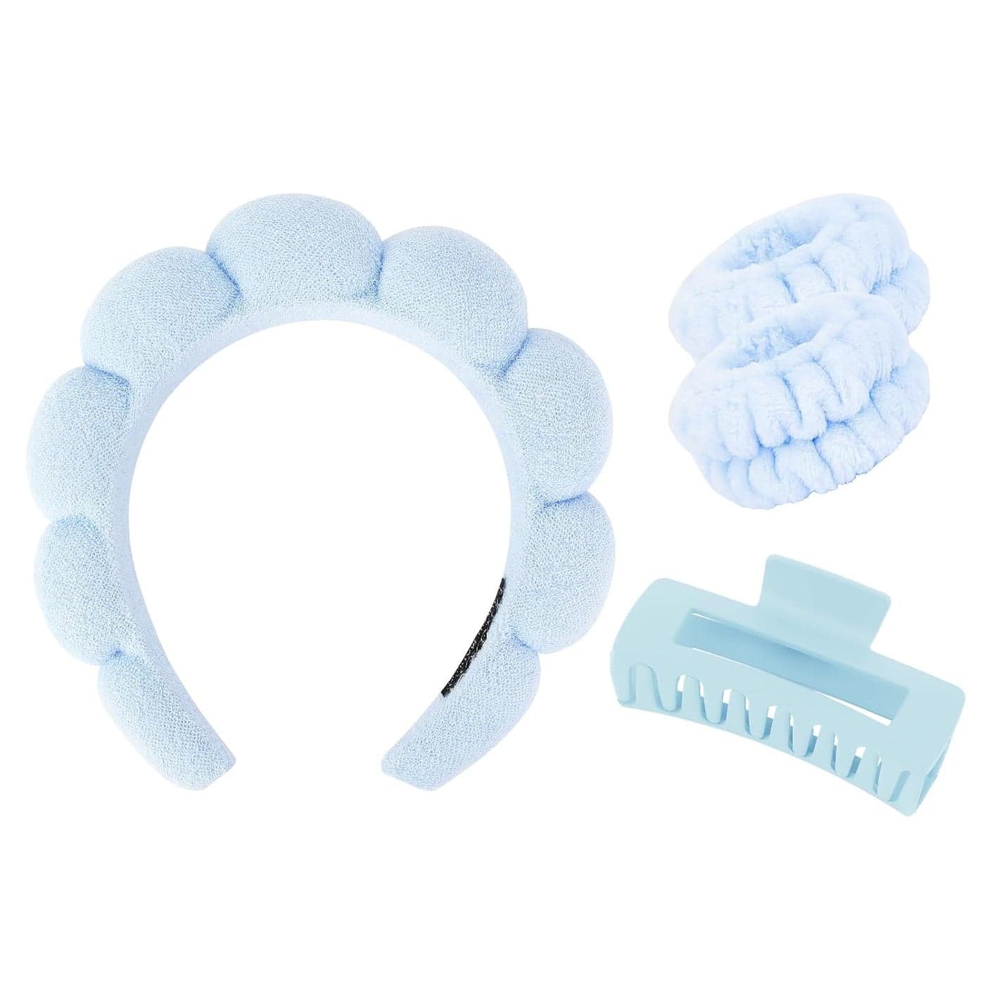 Wecoe Spa Set Skincare Headband Wrist Towels Blue Puffy Sponge Cute Scrunchies for Women Girls