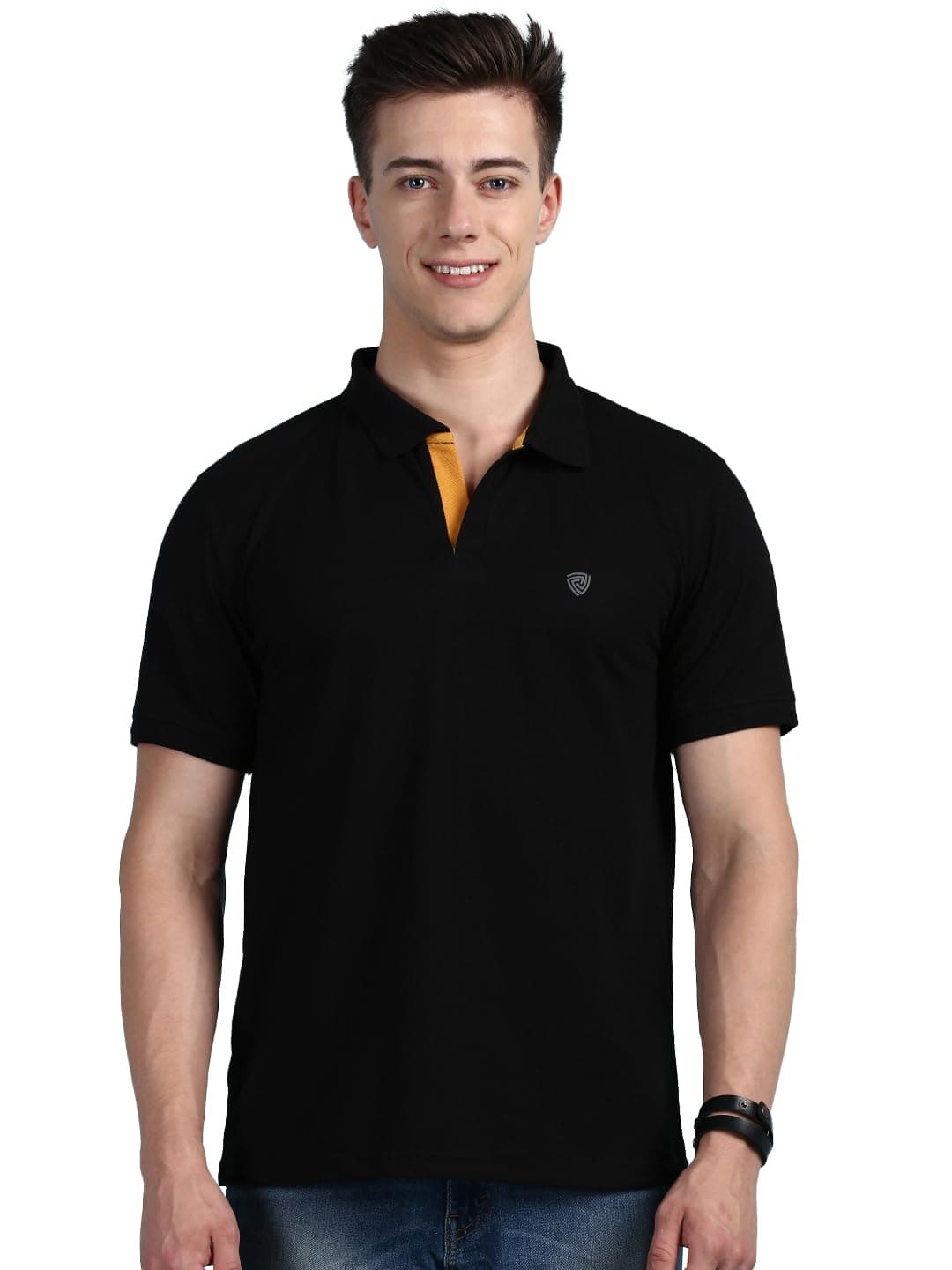 Lux Cozi Men's Pack of 1 Black Regular Fit Polo Neck Half Sleeve Solid Casual T-Shirt (Size : Large)_COZI_2121_BLK_L_1PC