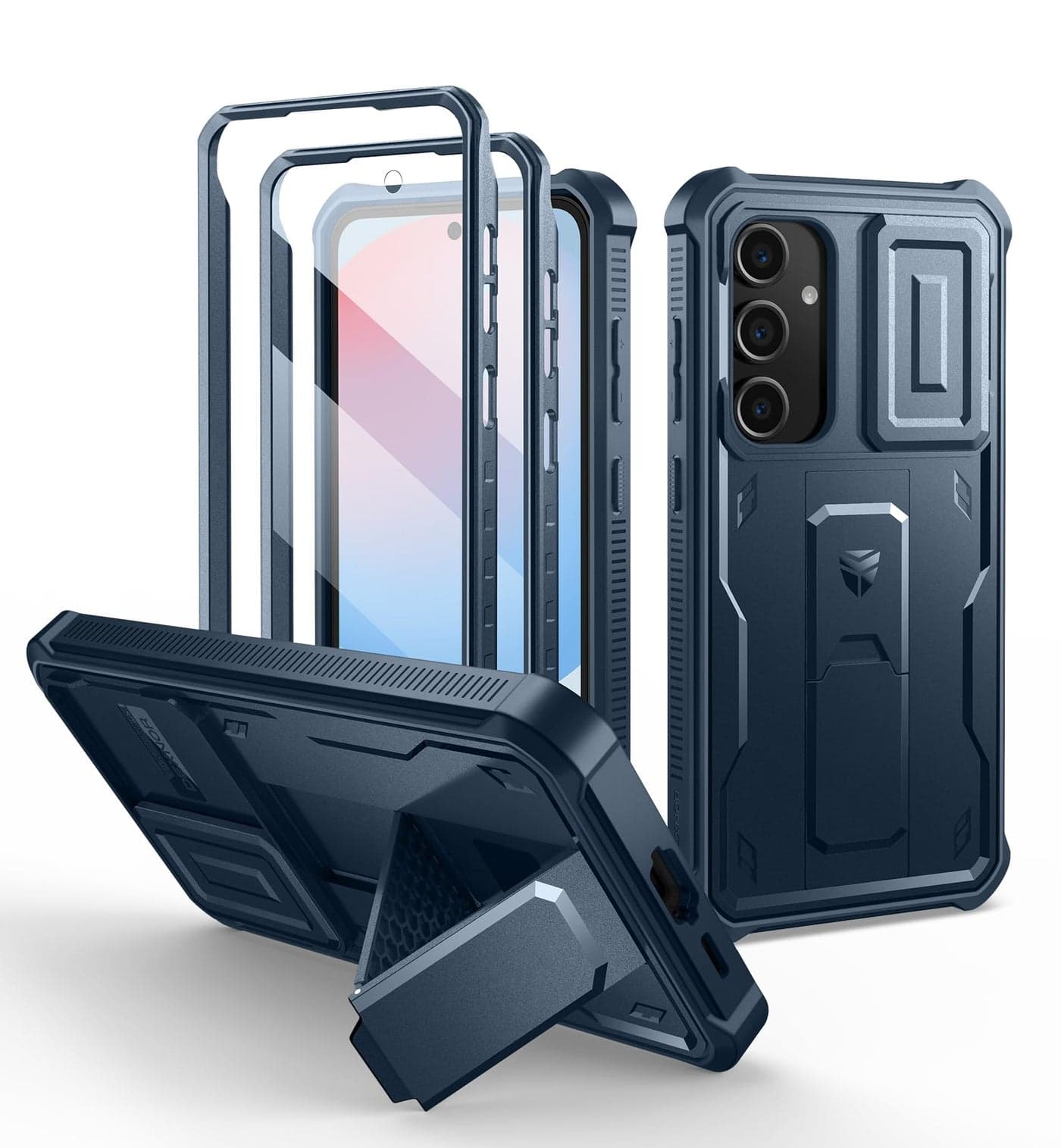 Dexnor for Samsung Galaxy S24 FE Case with Built-in Slide Camera Cover & Screen Protector & Kickstand,Heavy-Duty Rugged Case Full-Body Bumper Protective Cover for Galaxy S24 FE(2024),Navy Blue
