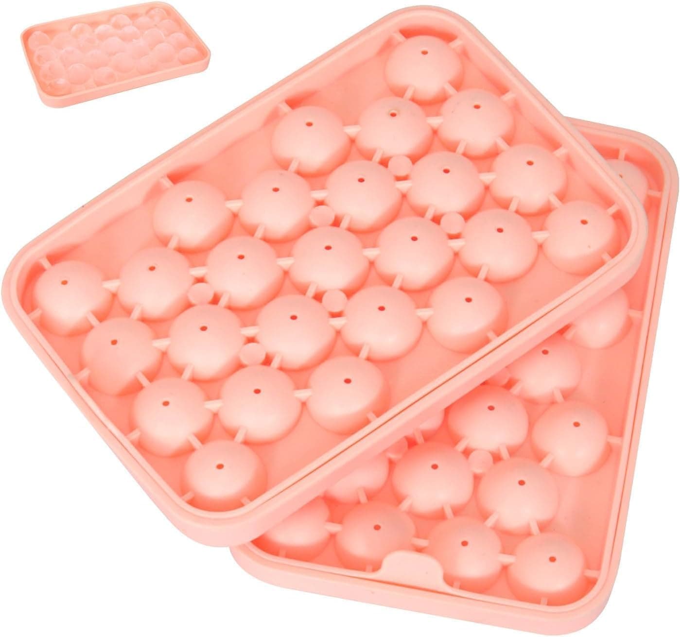 2 PCS Round Ice Cube Mold with Lid, 25-Cavity Stackable Silicone Ice Trays, Easy Release BPA-Free Molds for Freezer, Whiskey, Cocktail, Chilling (Pink)