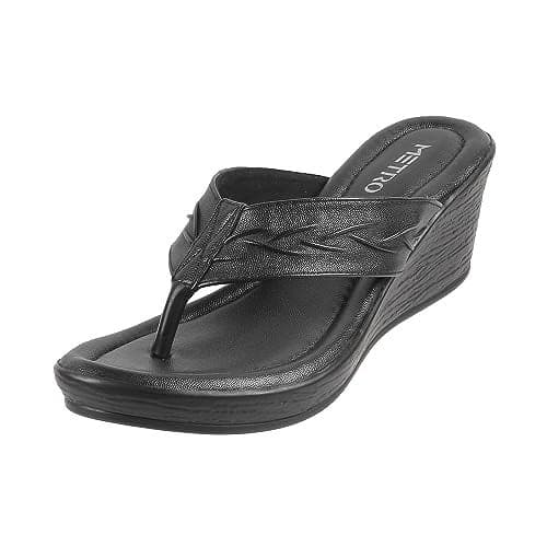 Metro Women Black Synthetic Leather Wegde Heel Sandal UK/7 EU/40 (32-486)