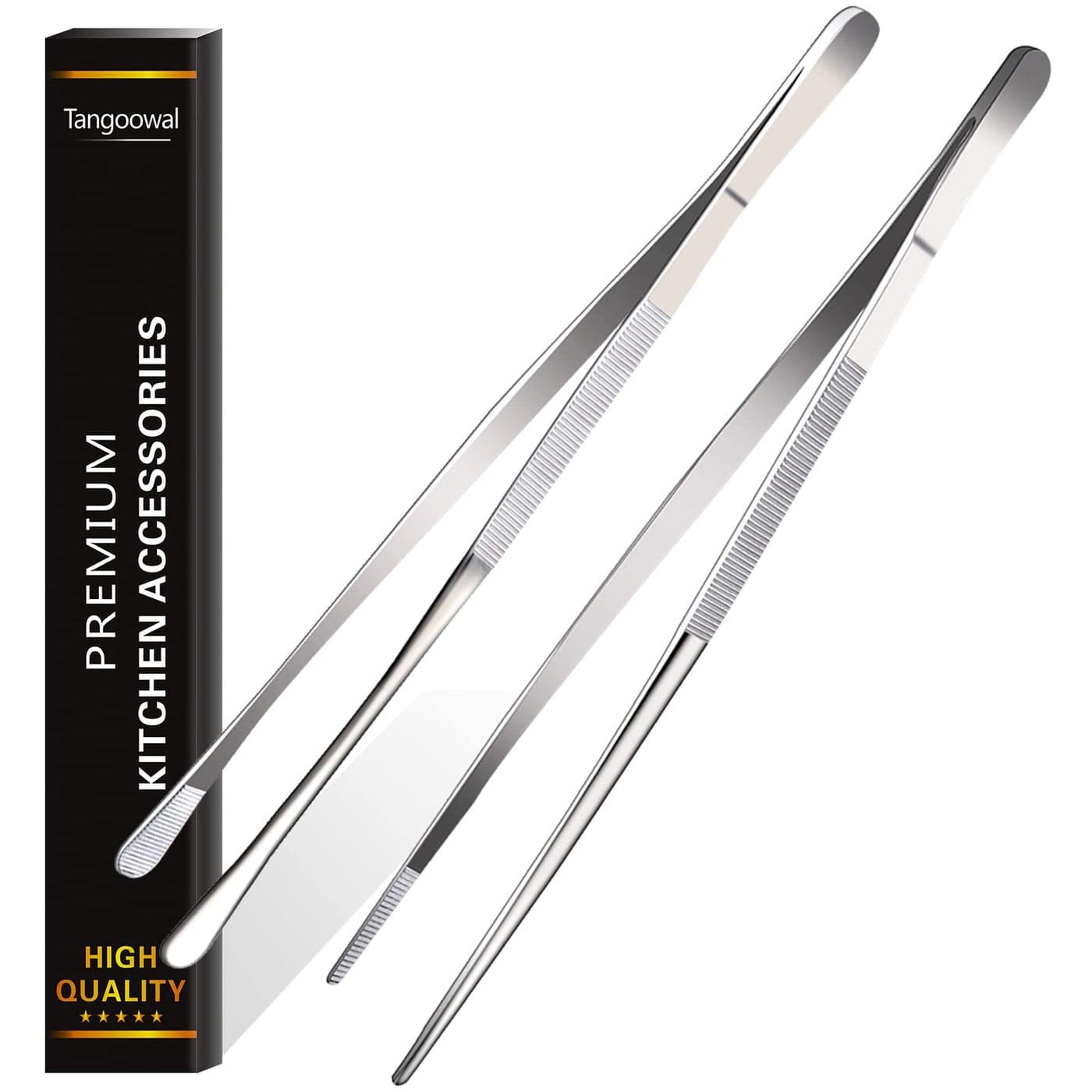 Tangoowal 2 Pcs 12Inch Fine Tweezer TongsExtraLong Stainless Steel Tweezers Tongs