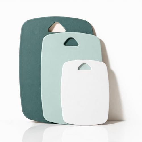 YELONA Durable Kitchen Cutting Board Set of 3, BPA Free, Large Dishwasher Safe Reversible Plastic Boards, Nonslip Handle and Border, Chopping Food, Cooking, Mint