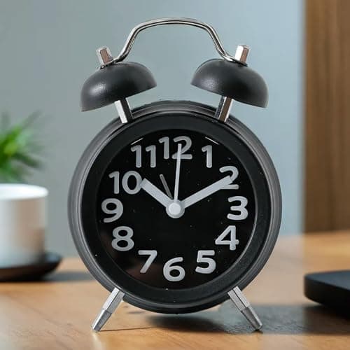 The Better Home Analog Alarm Clock (10cm) | Twin Bell Table Clock for Students, Bedroom, Heavy Sleepers, Kids, Study Table - Black, Plastic
