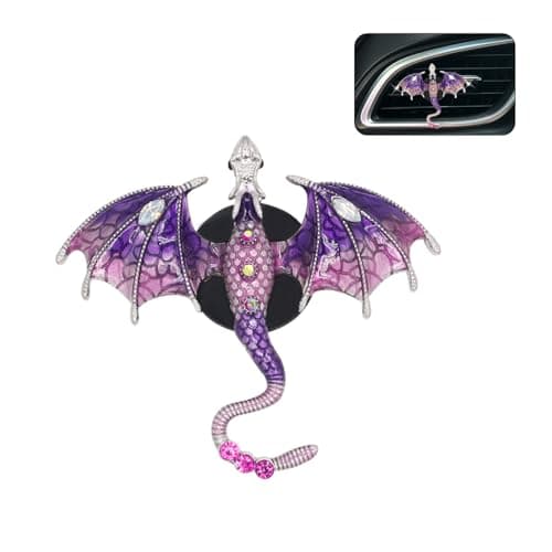 ORIESSE Purple Dragon Car Accessory1pcs Bling Wyvern Car Air Freshener Vent ClipCute Girly Refillable Air Freshener DiffuserDazzing Rhinestone Dashboard Decoration for Women