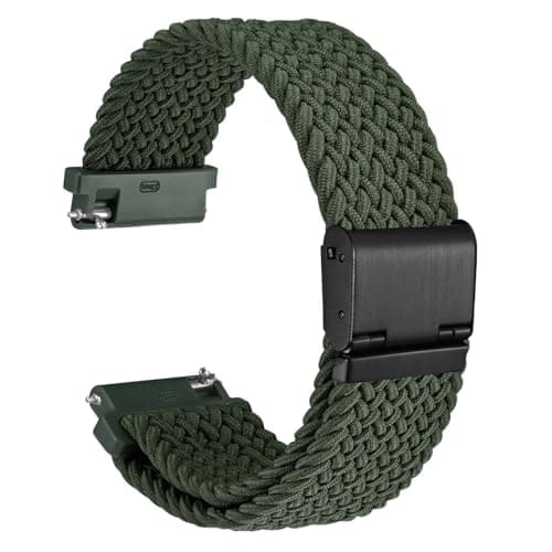 WOCCI 20mm Braided Nylon Watch Band for Men and Women Quick Release Black Stainless Steel Buckle Khaki Green