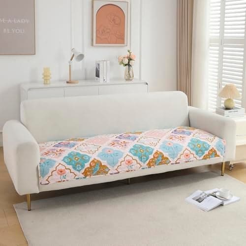 HOKIPO 'VivaCasa Series' Polyester Printed Quilted Sofa Cover Mat for 3 Seater Sofa, Quatrefoil Multicolor (IN-795-D5)