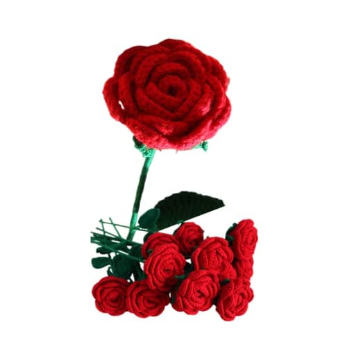 HIPIHOM Crochet Flowers,1Pcs Knitted Artificial Wool Red Rose for Girl Gift Wedding Bouquet Mothers Day Anniversary Valentine's Day Women's Day