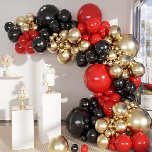 MEBAY Black Gold Red Balloons Garland Arch Kit 141Pcs Latex Balloons Different Sizes 18 12 10 5 Inch for Party Decorations Wedding Backdrop Birthday Baby Shower Graduation