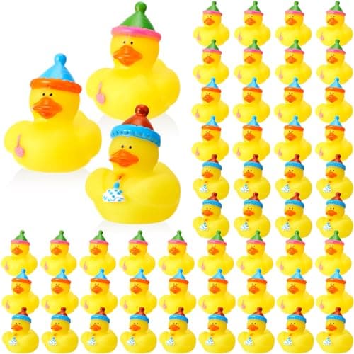 Deekin 24 Pcs Birthday Rubber Ducks Party Rubber Duck 2 Inch Small Rubber Ducks Mini Rubber Duckies Safe Bathtub Bathing Toy Party Favors Birthday Gifts for Baby Shower Pool New Year Christmas
