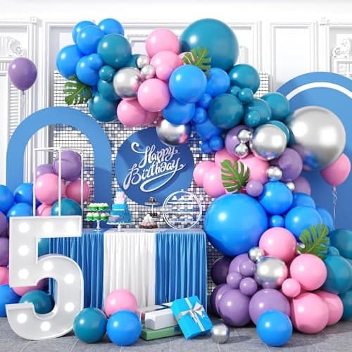 Blue Purple Balloon Arch Garland Kit Purple Pink Blue Metallic Silver Balloons for Kids Birthday Hawaii Tropical Party Supplies Video Gaming Baby Shower Party Decorations