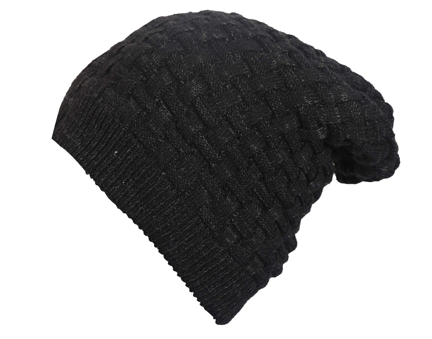 FabSeasons Acrylic Woollen Slouchy Unisex Beanie and Skull Cap with Faux Fur on The Inner Side (Black, Free Size)
