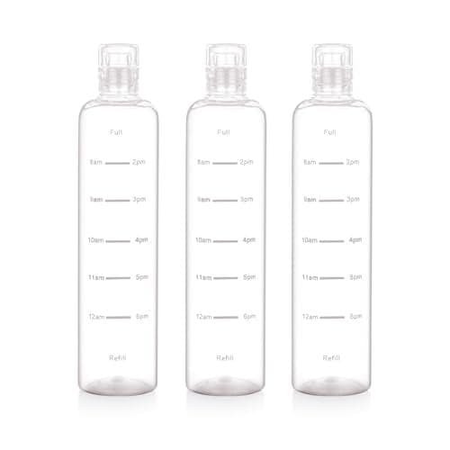 ATTRO Crystal 600ml Plastic Water Bottle BPA Free Leakproof, Fridge Safe with Time Marker to Track Hydration, Encourages Water Intake Set of 3- Transperent Clear