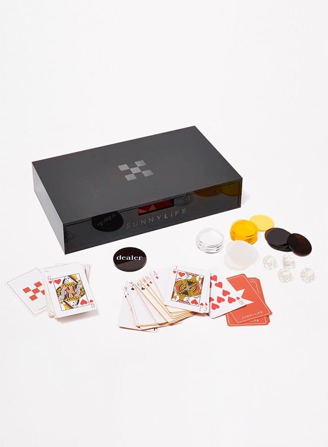 Luxe Lucite Poker Set – Sepia Citrus | Designer Acrylic Playing Card Game Set | Premium Poker Chips & Cards | Game Night Accessory | Gift for Adults