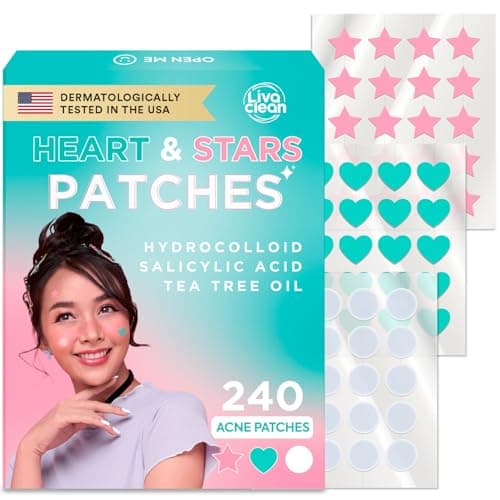 LivaClean 240 CT Heart Star Pimple Patch wSalicylic Acid Tea Tree Oil Pimples Patches Pimple Patches Heart Hydrocolloid Cute Zit Patch Cute Acne