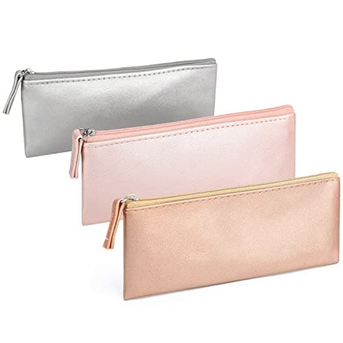 SumDirect PU Leather Cosmetic Pencil Bags Small Soft Makeup Pouch with Zipper Pencil Pouch Case Simple Comestic Organizer