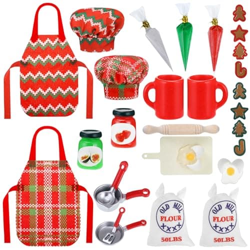 MiniInflat 36 Pcs Christmas Doll Accessories Dolls Baker Outfit Set Christmas Mini Doll Cooking Accessories Include Baker Outfit Mini Baking Props for Dollhouse Decorations Girls and Boys Xmas Gift