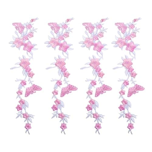 4 Pieces 10inch Long Floral Iron on Patches Butterfly in Flower Embroidered Patches Applique for Neckline Embellishment Trimming Shoes Jeans Clothing Repair Decor PinkWhite