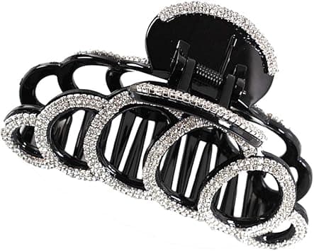 SOLUSTRE Womens Large Claw Hair Clips Rhinestone Hair Claw Octopus Jaw Clips Banana Clips Crystal Hair Claw Clamp Women Hair Jewelry Gifst for Ladies Girl Women Black White