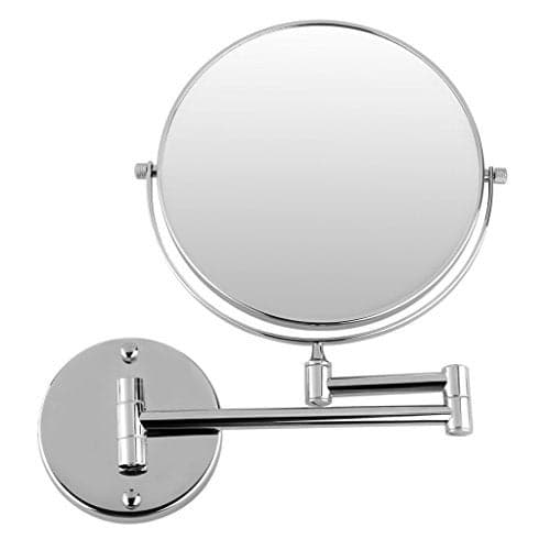 KITSCH Glass(Tm) 200 Mm (8") Dia Makeup Round Mirror/Shaving Mirror/Bathroom Mirror with 3X Magnifying Mirror & Wall Bracket with Flexible Rod, Silver