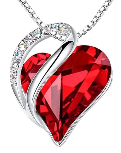 Leafael Necklaces for Women, Infinity Love Birthstone Heart Pendant with Ruby Garnet Red Crystal for January July, Birthday Jewelry Gifts for Her, Mom, and Wife, Silver Plated, 18" + 2" Chain