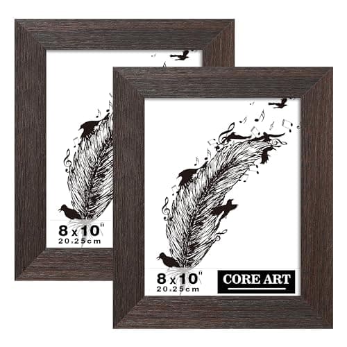 CORE ART 8x10 Picture Frame, Handmade Wood Rustic Brown Photo Frame Set of 2, High Definition Semi-tempered Glass Wall or Tabletop Display