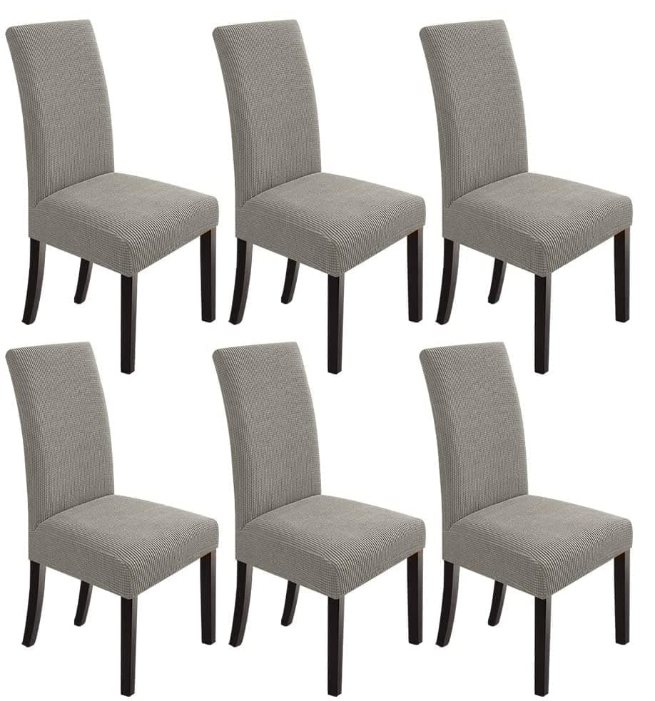 Styleys Dining Chair Cover Slipcovers, Jacquard Chair Seat Protector Removable Washable Spandex Kitchen Chair Covers for Dining Room, Set of 6, Light Grey, JLMC09