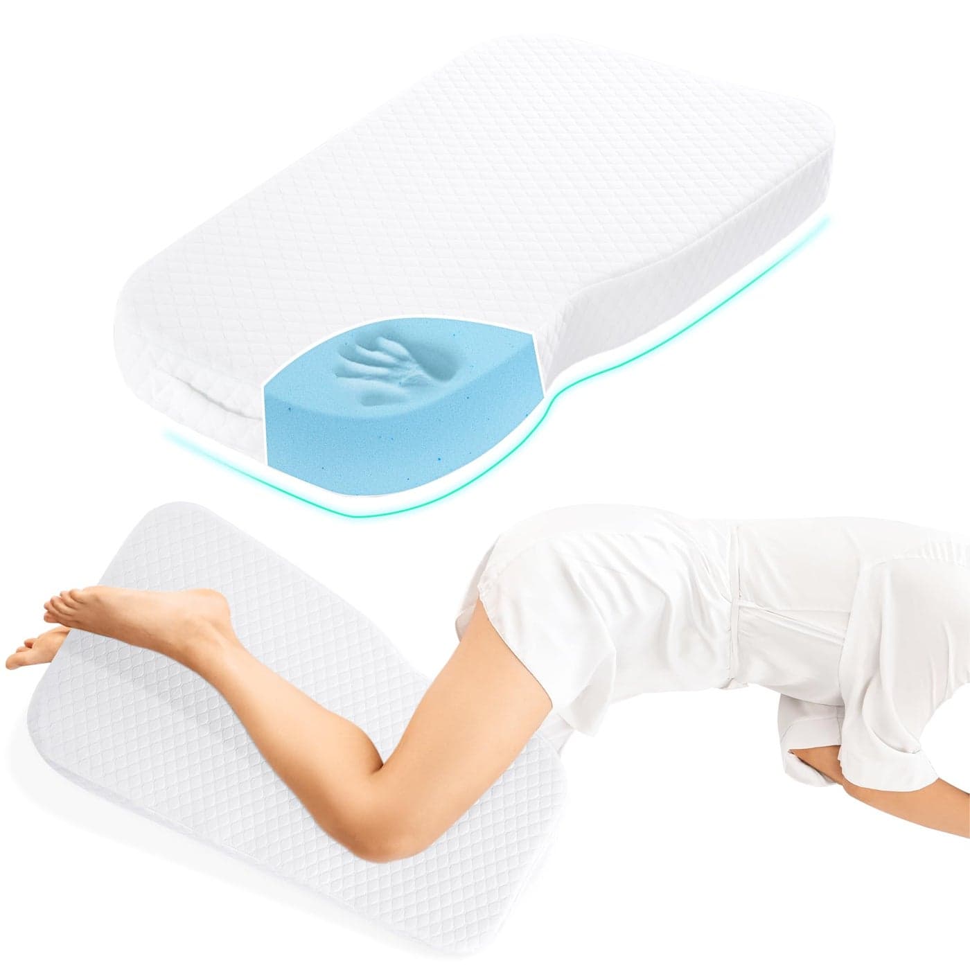 HOMBYS Memory Foam Knee Pillow for Side Sleepers Leg Pillow for Knee Separates The Knees for Body AlignmentBetween Leg Pillow for Lower Back Pain Relief and Pregnancy Support 18x30x4 White