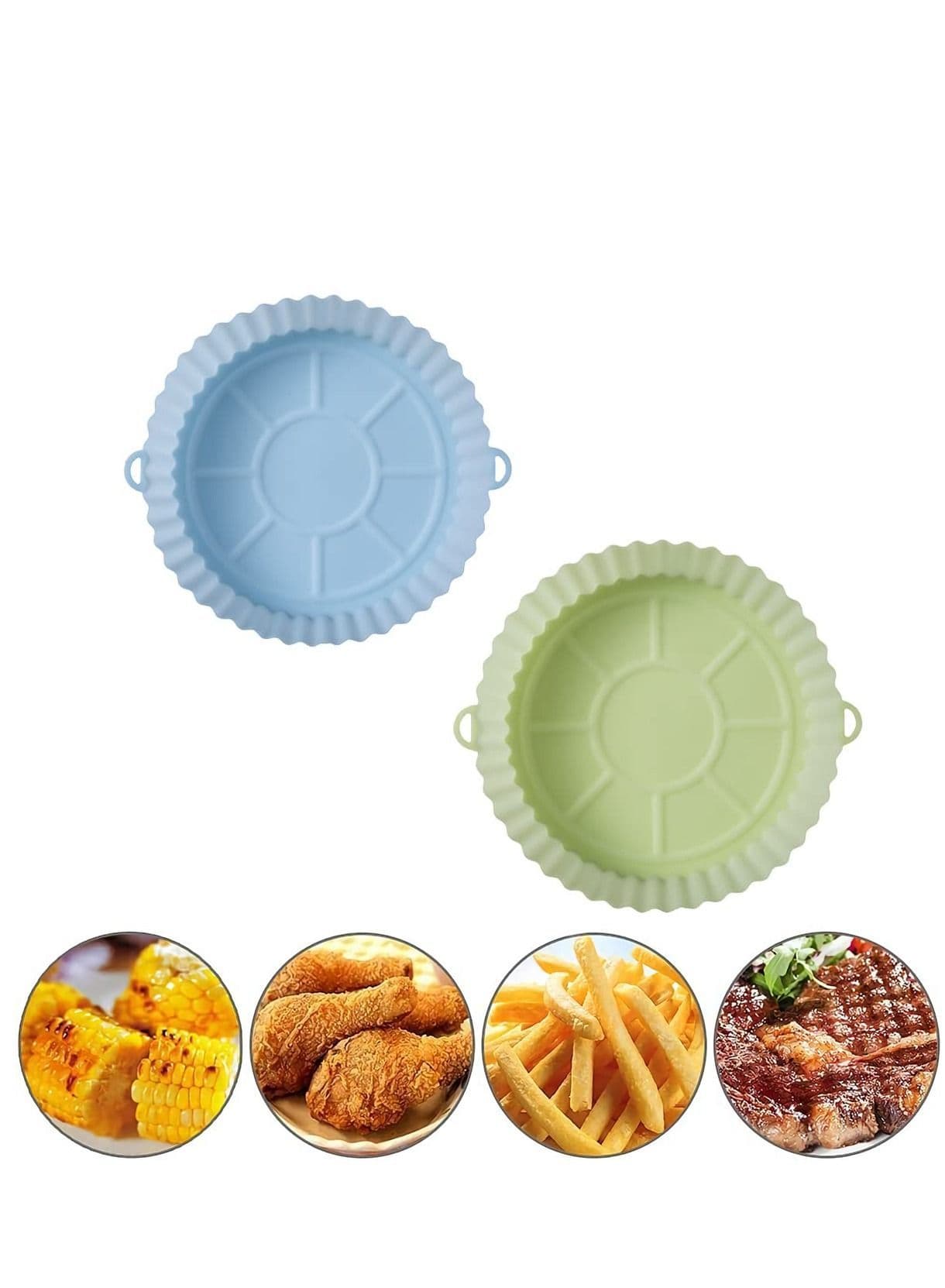 Air Silicone Fryer, 2 Pack Reusable Food Grade Material for 6.3 Fryer Pans, Non-Stick, Oil Resistant, Paper Lined Bake Microwave (Blue, Green)