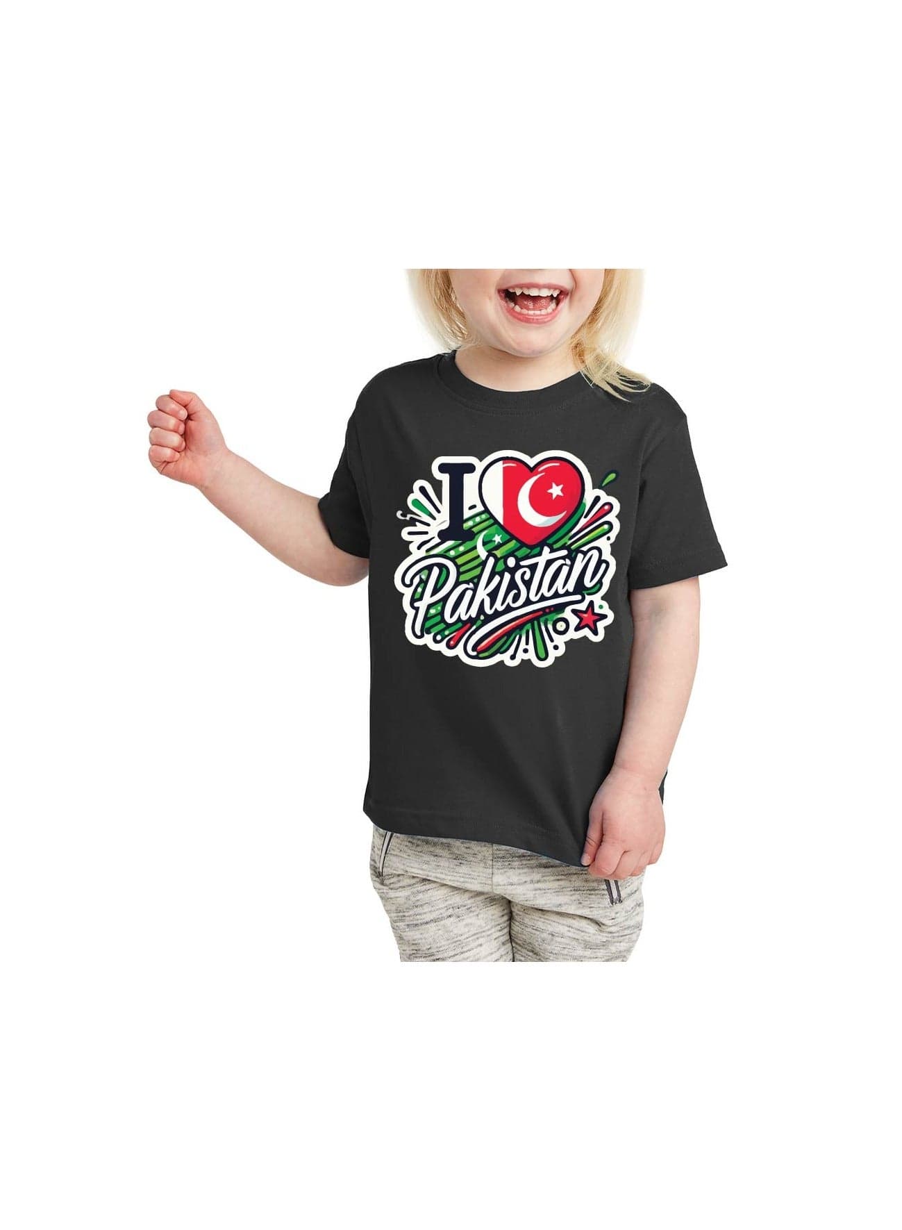 Pakistan Independence Day Kids Girls T-Shirt – Short Sleeve RoundNeck Cotton Tshirt-Ideal for Independence Day Celebrations, School Events