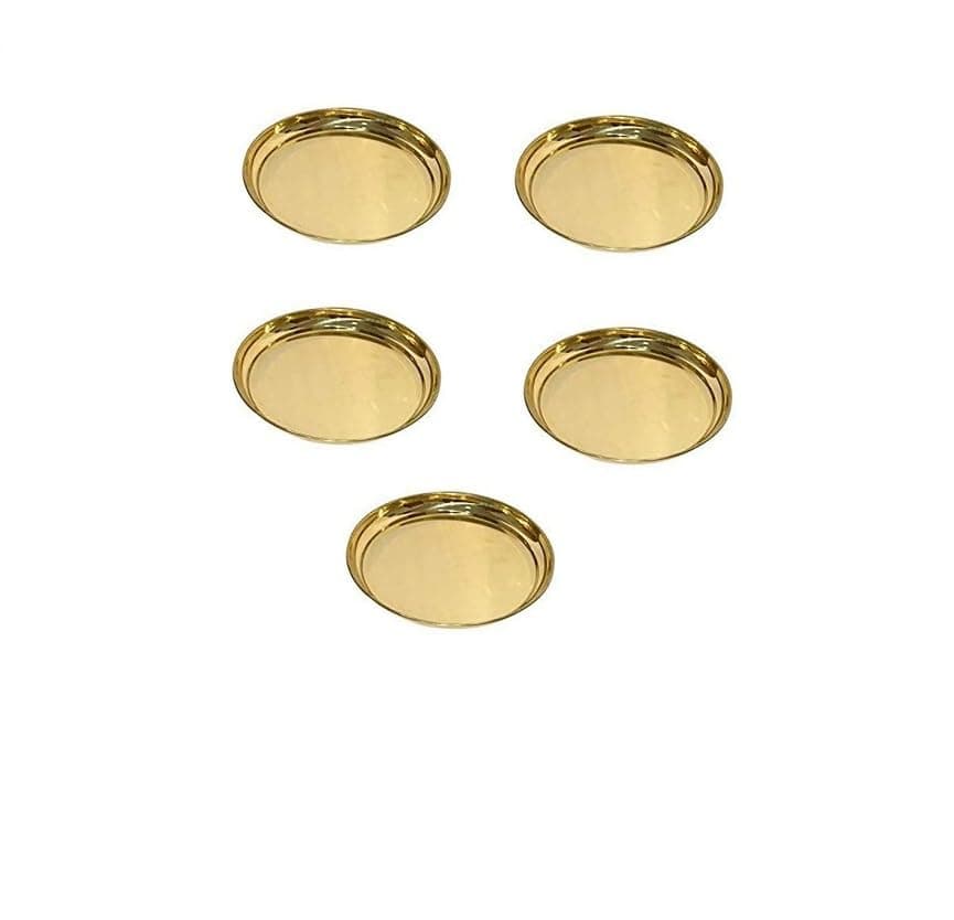 Pure Brass Multipurpose HalwaPoojaSnacksRiceBhojan PlatePatra 6 Inches Size6 Set of 5 Pcs for Home and Puja PurposeEspecially Hindu Traditional Occasions