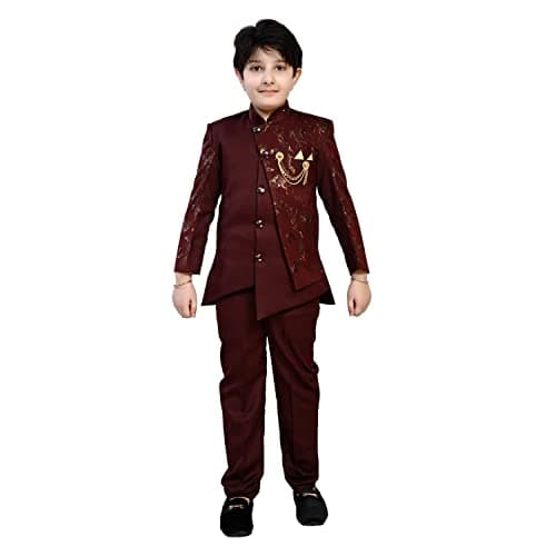 ZOLARIO Cotton Regular Fit Sherwani For Kids Boys, Ideal For Birthday, Marriage, Diwali And Other Functions. 11-12 Years, Red Color