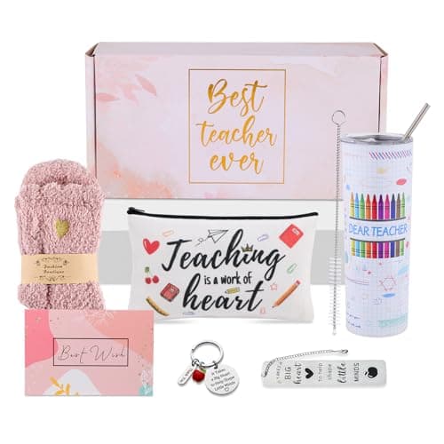 DHQH Best Teacher Appreciation Gifts Set Box,20 oz Insulated Tumbler for Women,Funny Thank You Mothers Day Gifts for Teachers