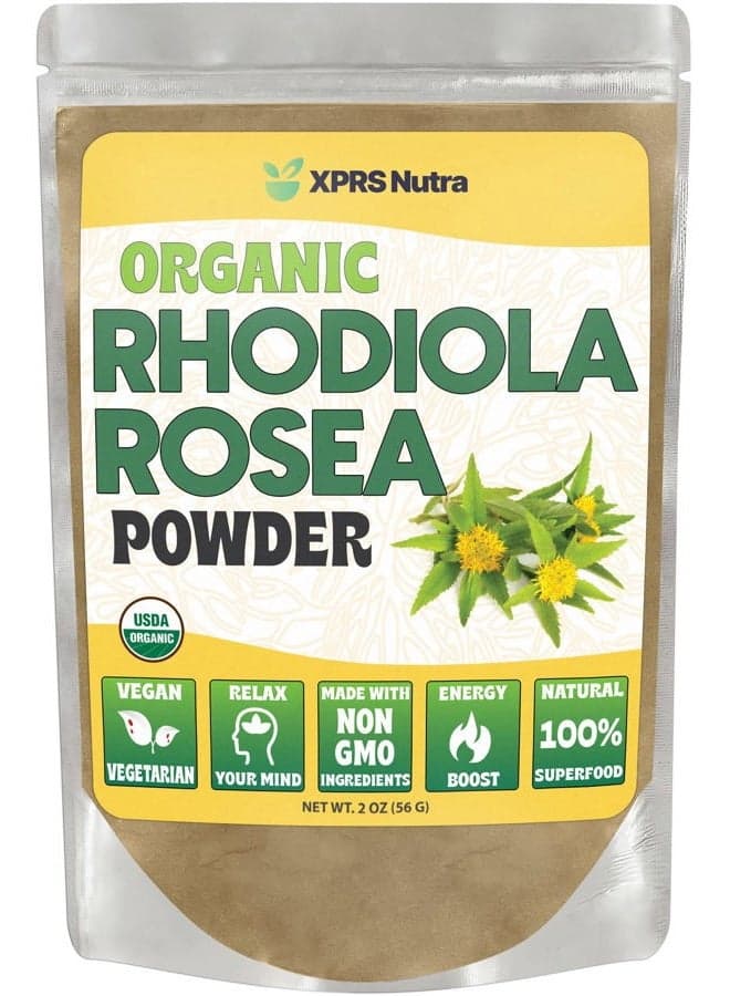 Organic Rhodiola Rosea Powder - Premium USDA Organic Rhodiola Powder for Cognition and Relaxation - Vegan Friendly Energy Booster (2 oz)